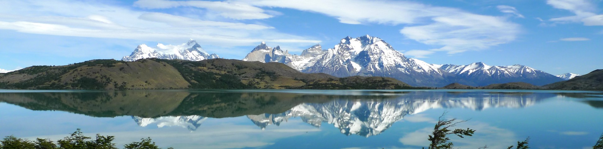 Patagonian mountains reflected in the water (Chile)