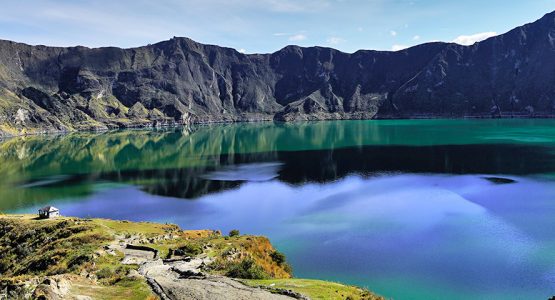 Beautiful view of Quilotoa on trekking tour in Ecuador in the Avenue of Volcanoes