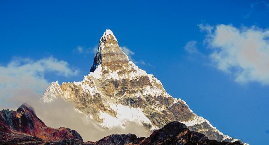 Beautiful peak along the trail on Santa Cruz trek with guide in Peru