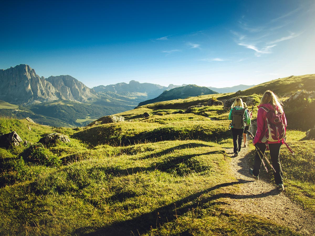 Women hiking on Dolomites Haute Route Trek in Italy