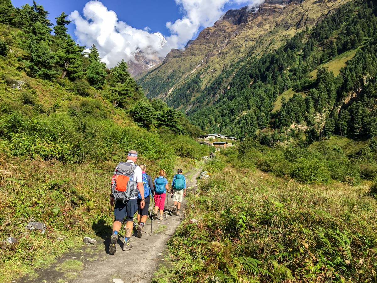 Trekkers on Manaslu Circuit trek in Nepal