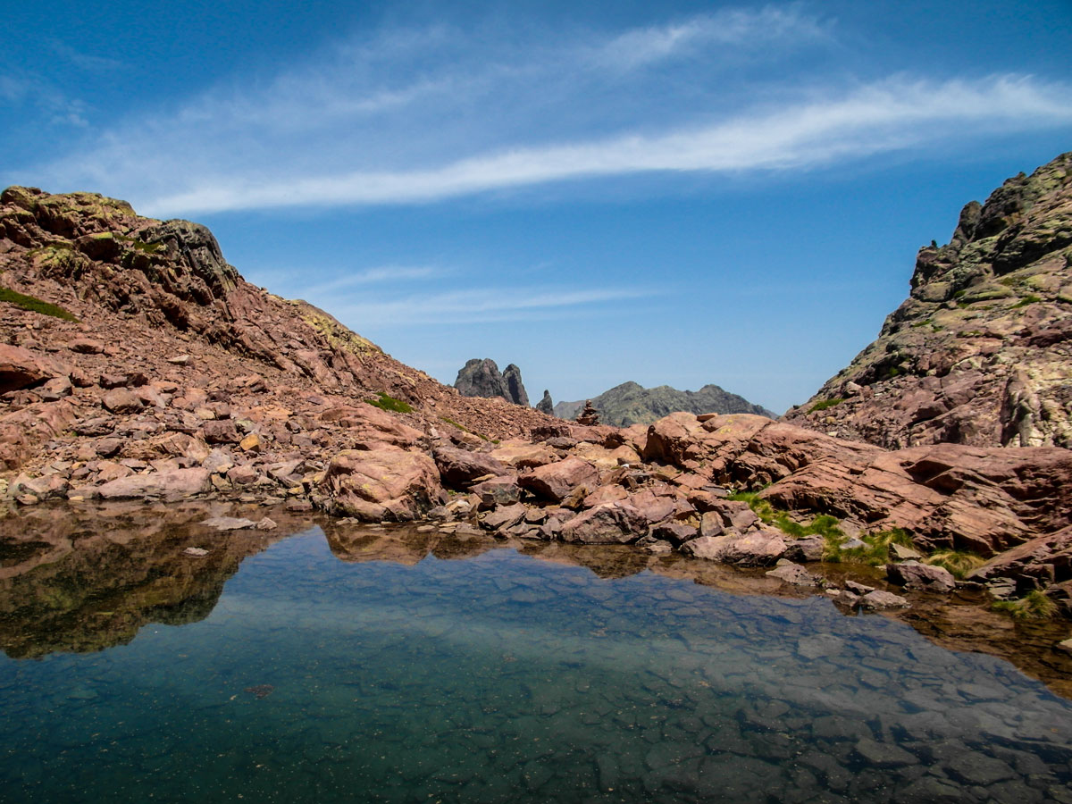 Beautiful tarn between Ascu and Vallone on a GR20 trek in Corsica