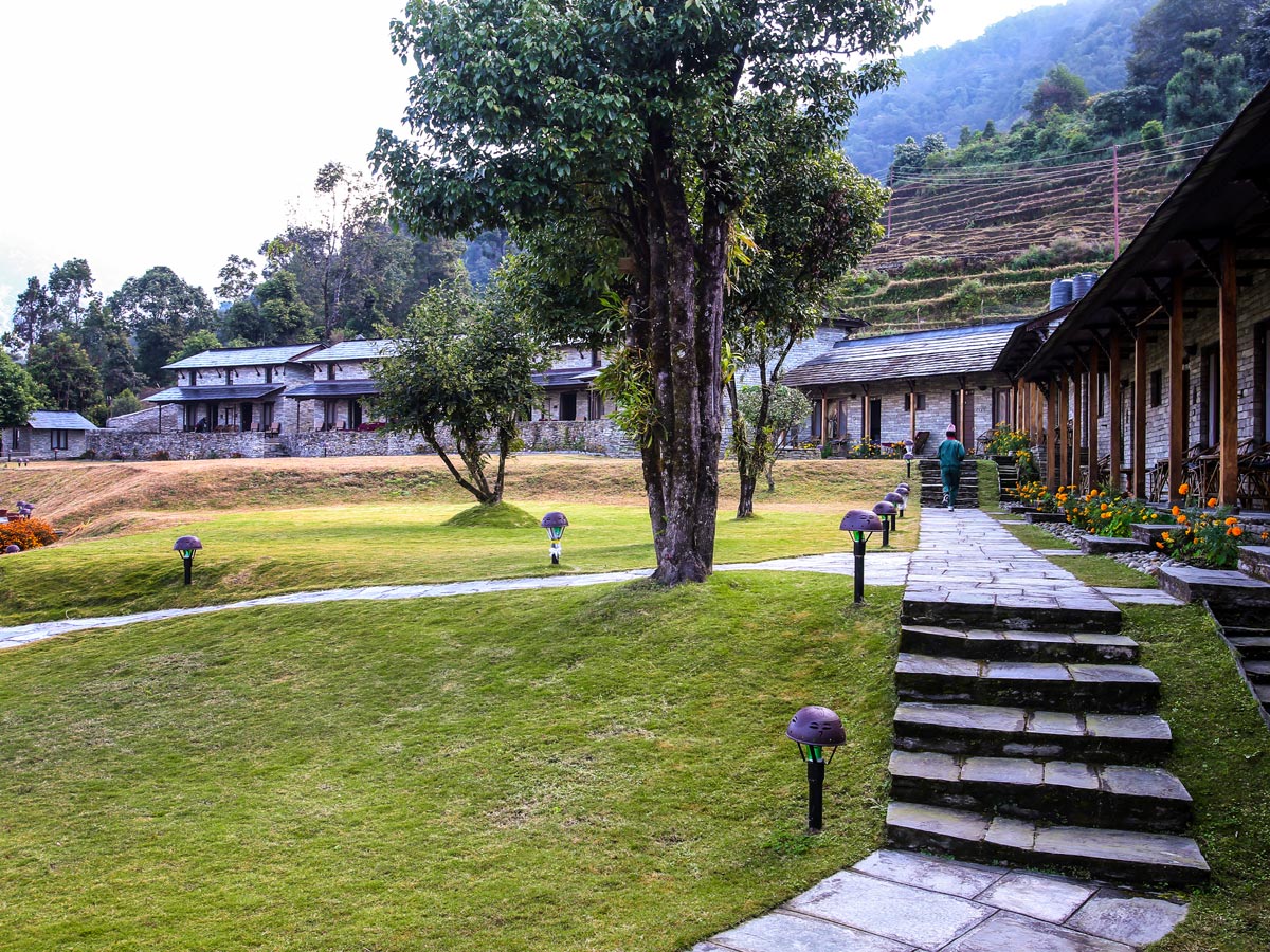 Beautiful yard of Mala Lodge on Annapurna Luxury Lodges Trek in Nepal