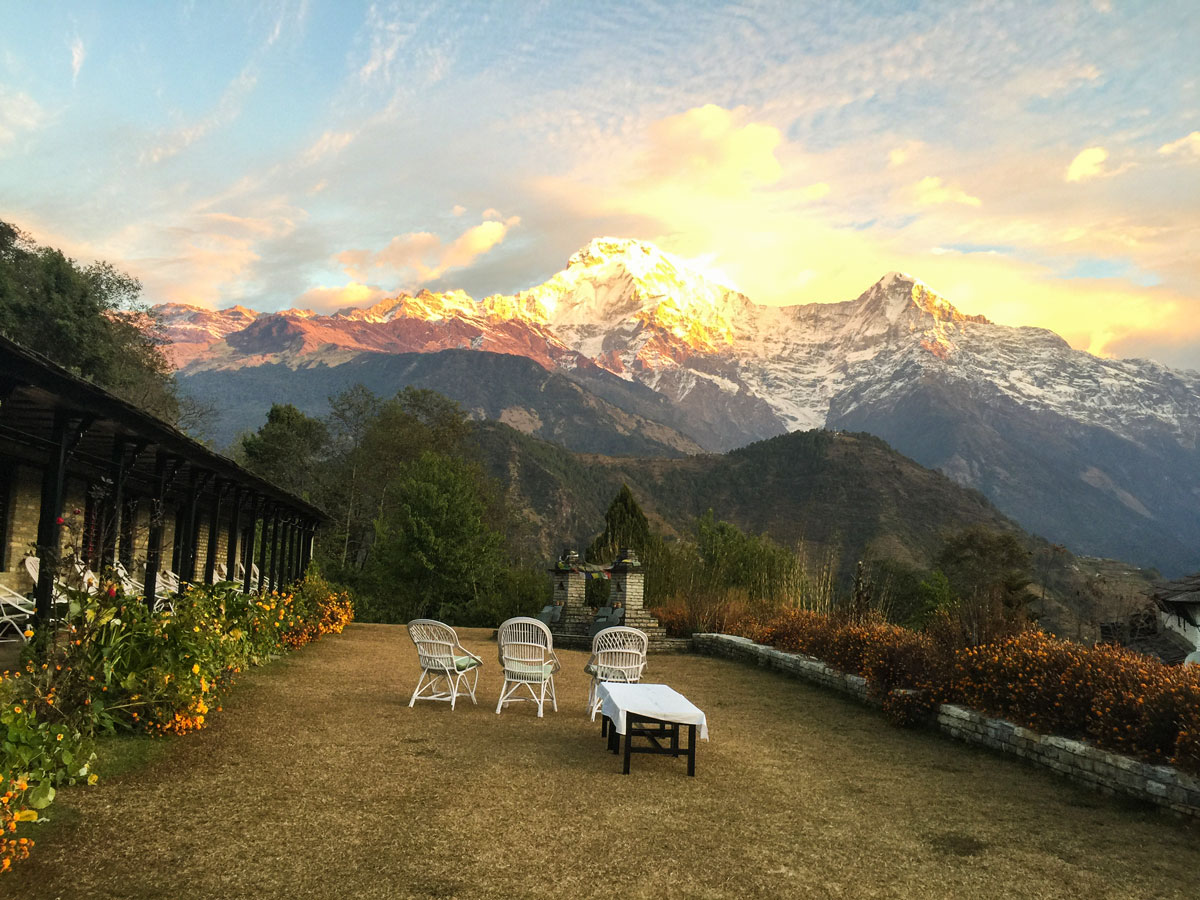 Stunning mountian view from Himalaya Lodge Ghandruk on Annapurna Luxury Lodges Trek in Nepal