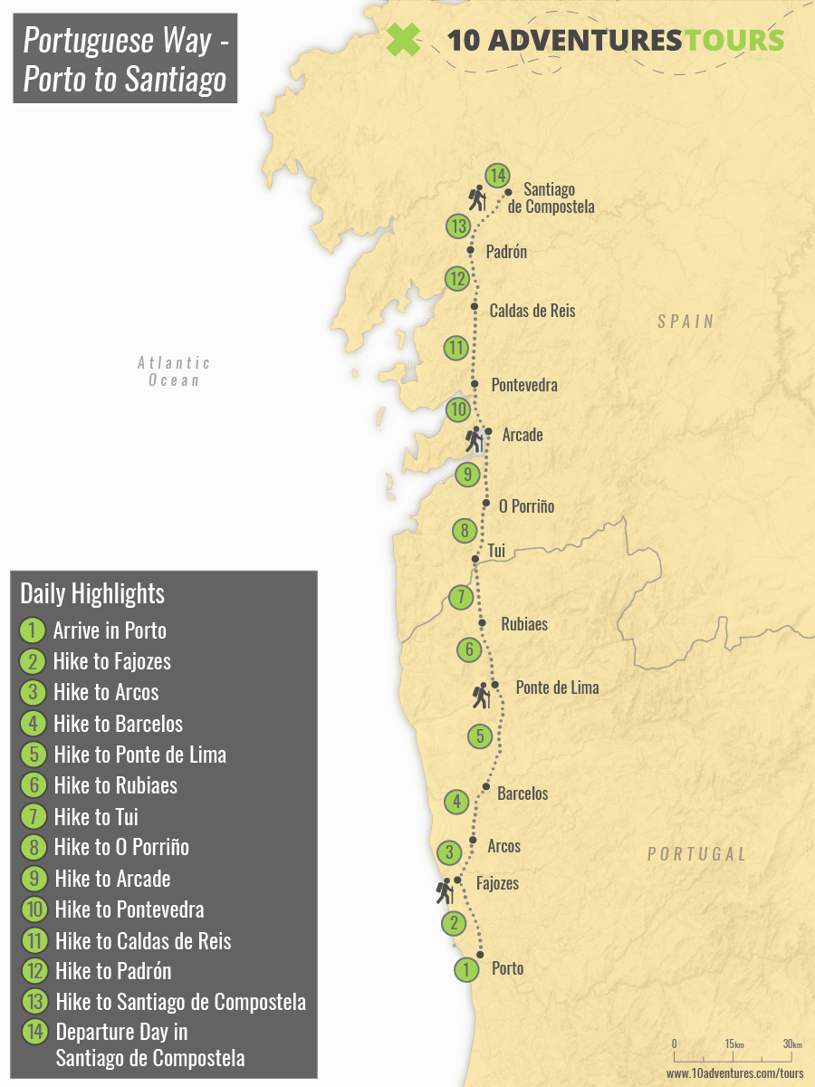 camino de santiago portuguese route map
