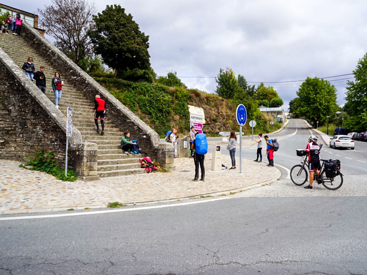 Resting in Portomarin on last 200km of Camino de Santiago French Way bike