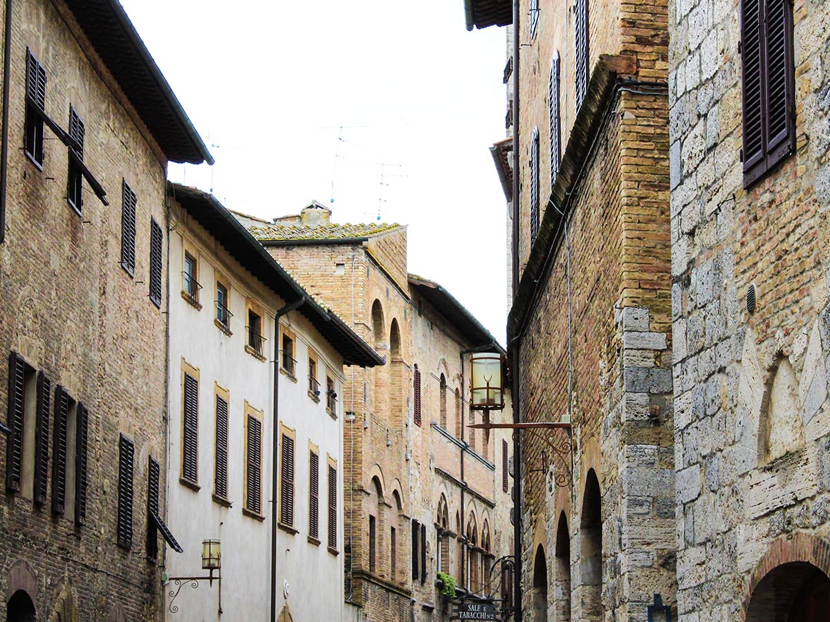 Cosy streets of Italian town seen on self guided Via Francigena tour in Italy from Lucca