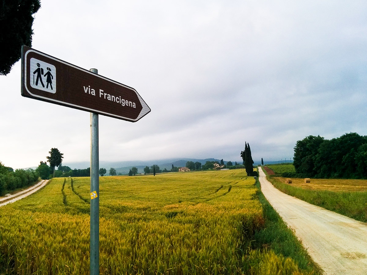 Via Francigena route signage on self guided Via Francigena tour in Italy