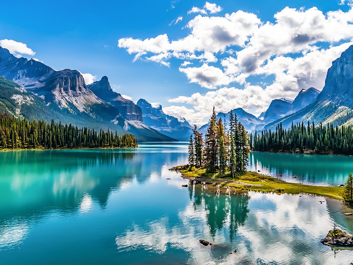 Spirit Island, visited on a guided Classic Rockies Tour in the Canadian Rocky Mountains