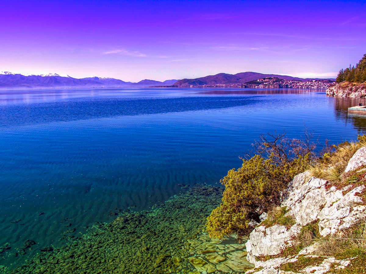 Ohrid lake shore as seen on a biking tour near two lakes in Macedonia