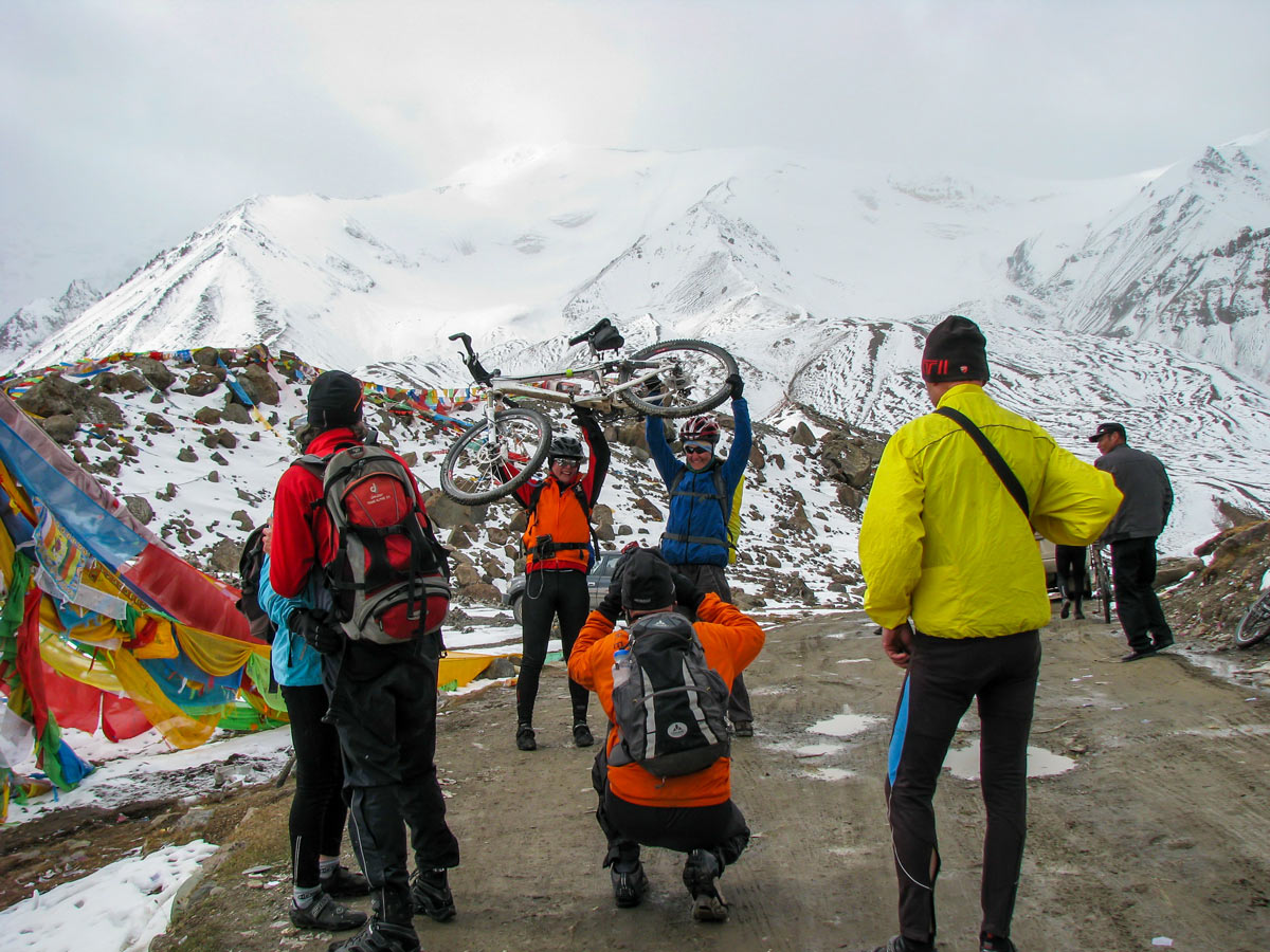 Holy Mountain bikers arive at Amnye Machen basecamp in Tibet