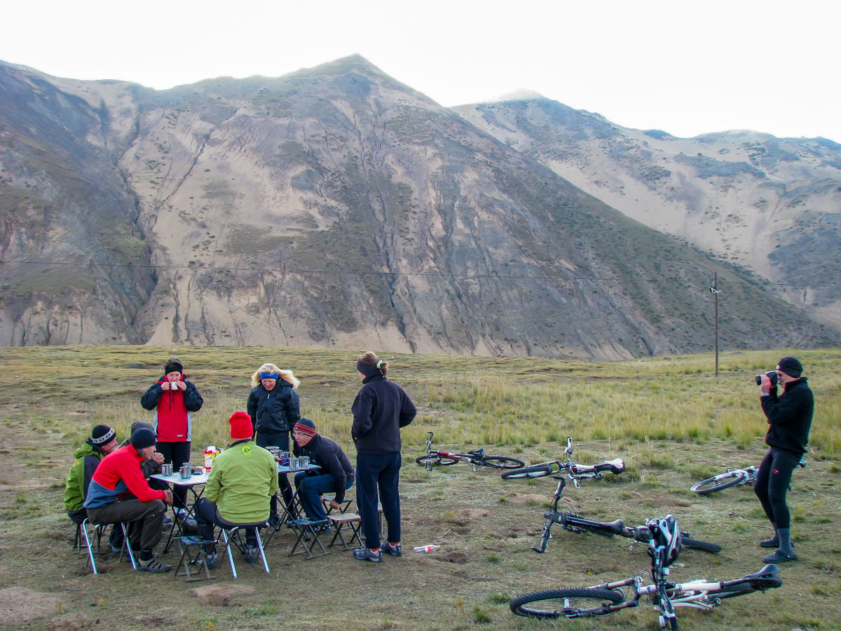 Camping along bike ride trek to Amnye Machen Holy Mountain in Tibet