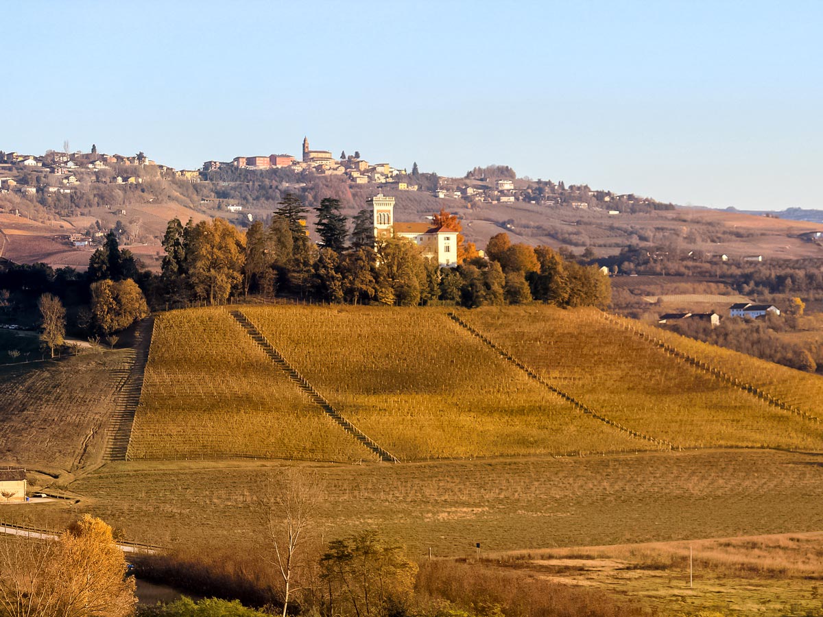 Langehe walking trail past beautiful vineyard estates France