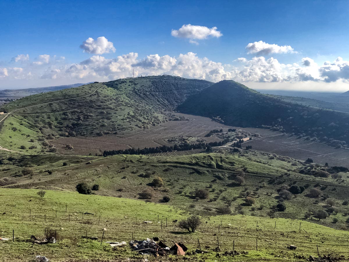 Beautiful mountains farmland along Golan hike Israel