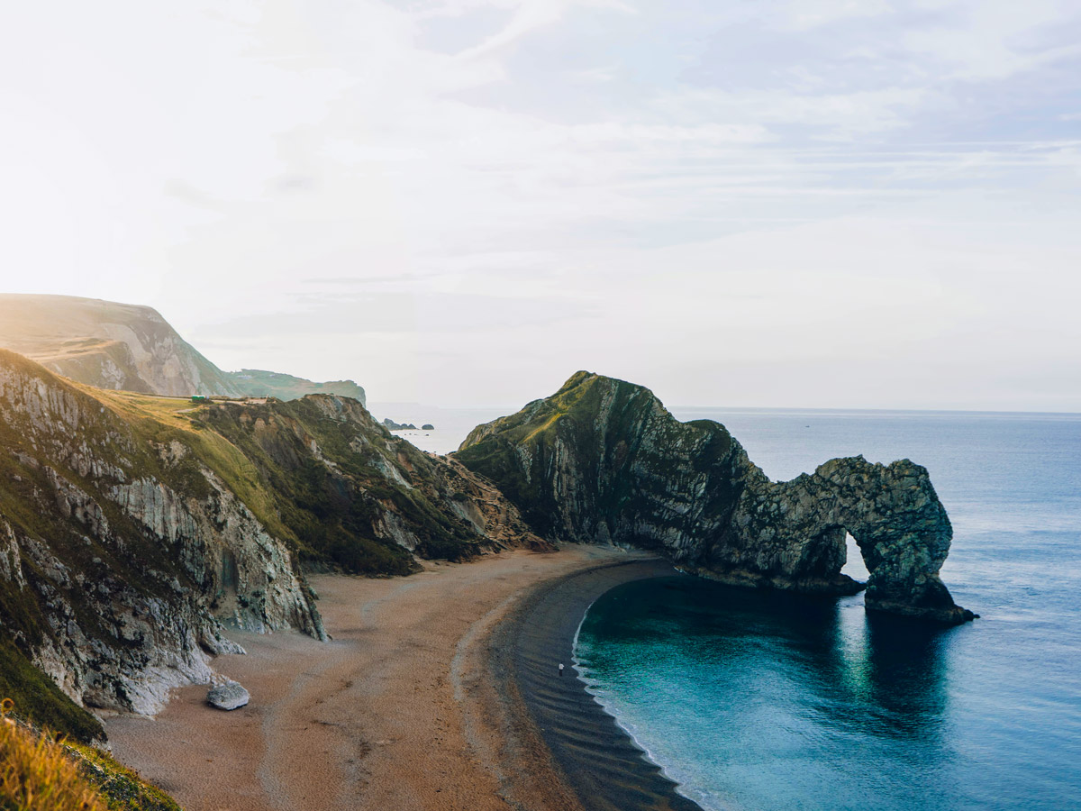 Jurassic Coast durdle door beach Atlantic ocean England UK