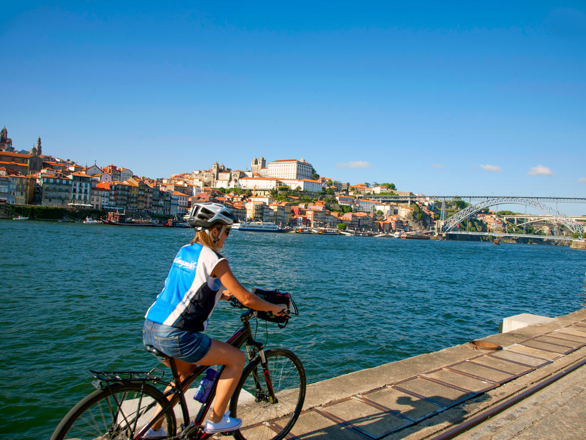 Cycling bike tour by canal ocean in Portugal