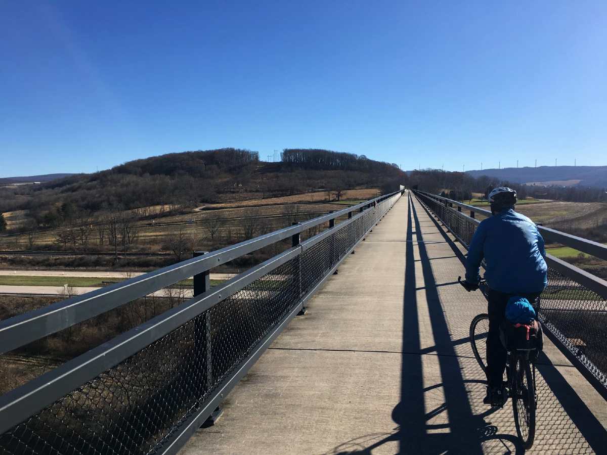 Biker crossing the bridge in Pennsylvania