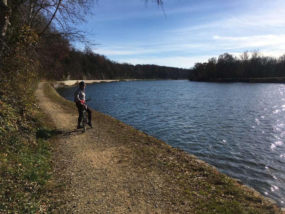 Biking along the river while on Great Allegheny Passage