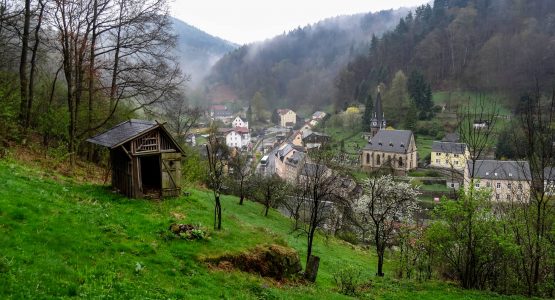 Village in the fog Krippen, Bad Schandau, Malerweg