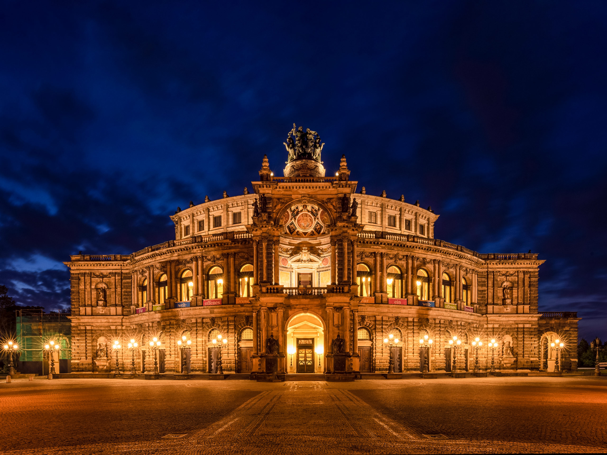 Semper opera house illuminated at night