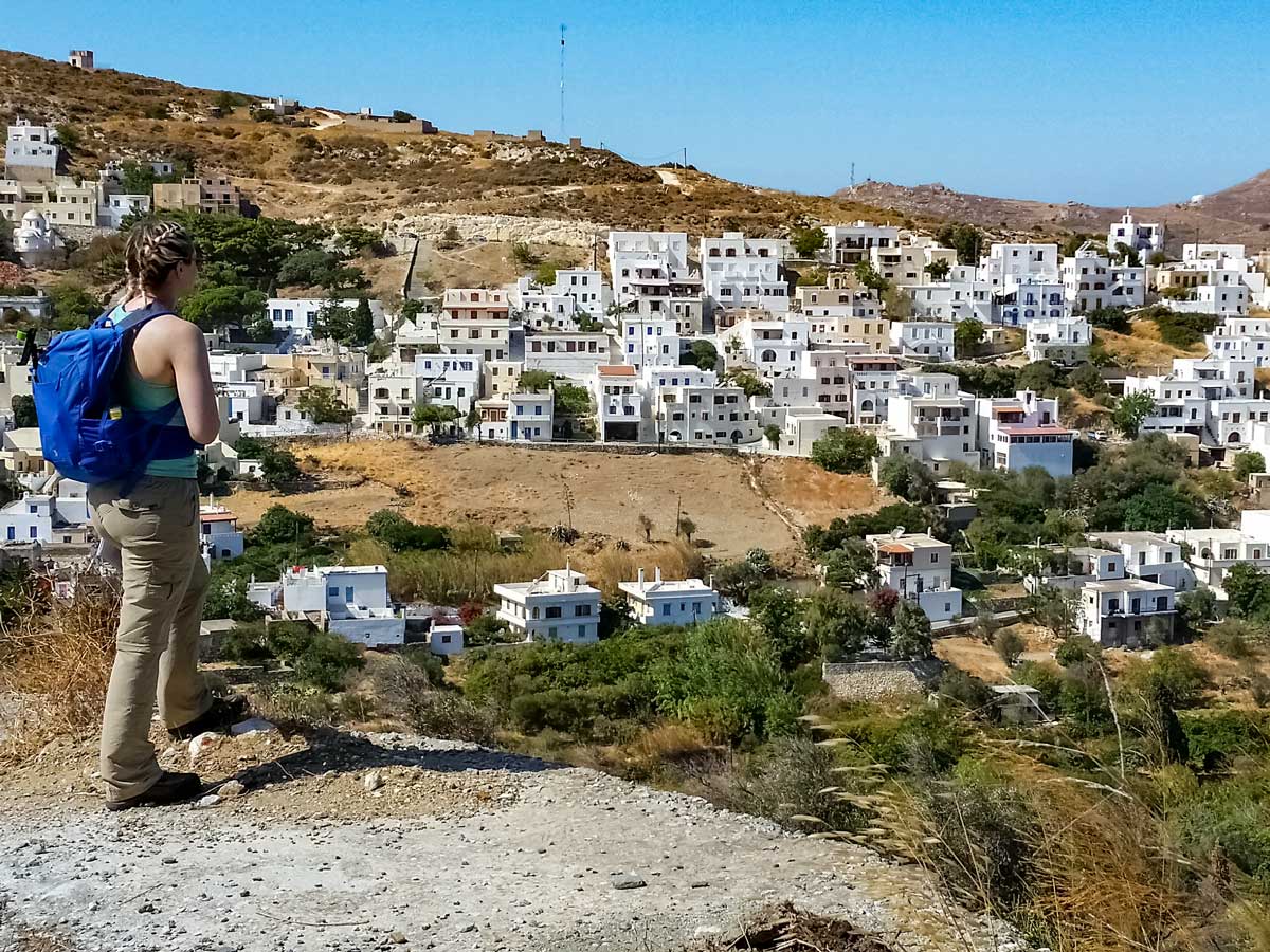 Hiker walking around Naxos and Santorini Greece