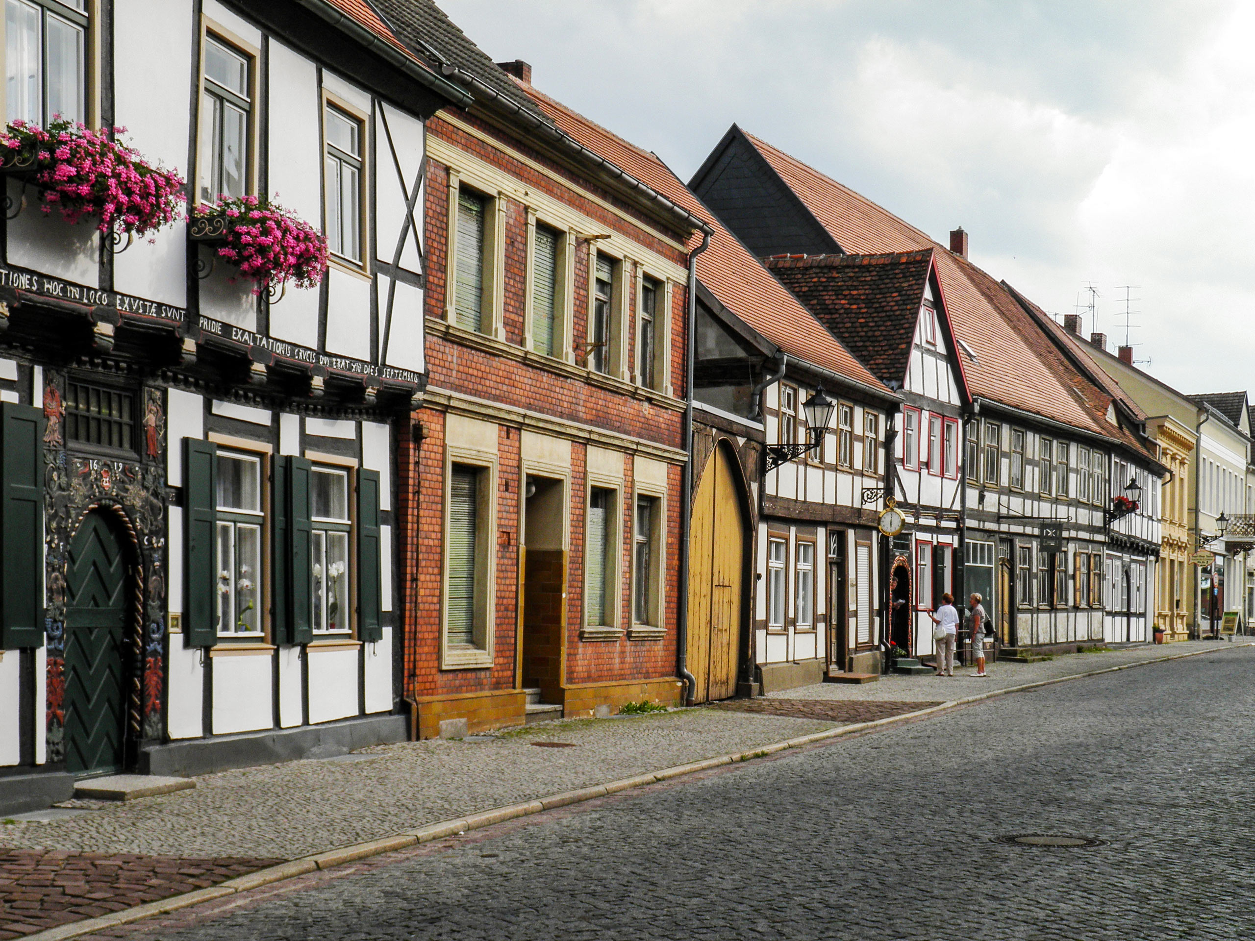 Half timbered houses strolling through the picturesque streets of the city in Tangermünde