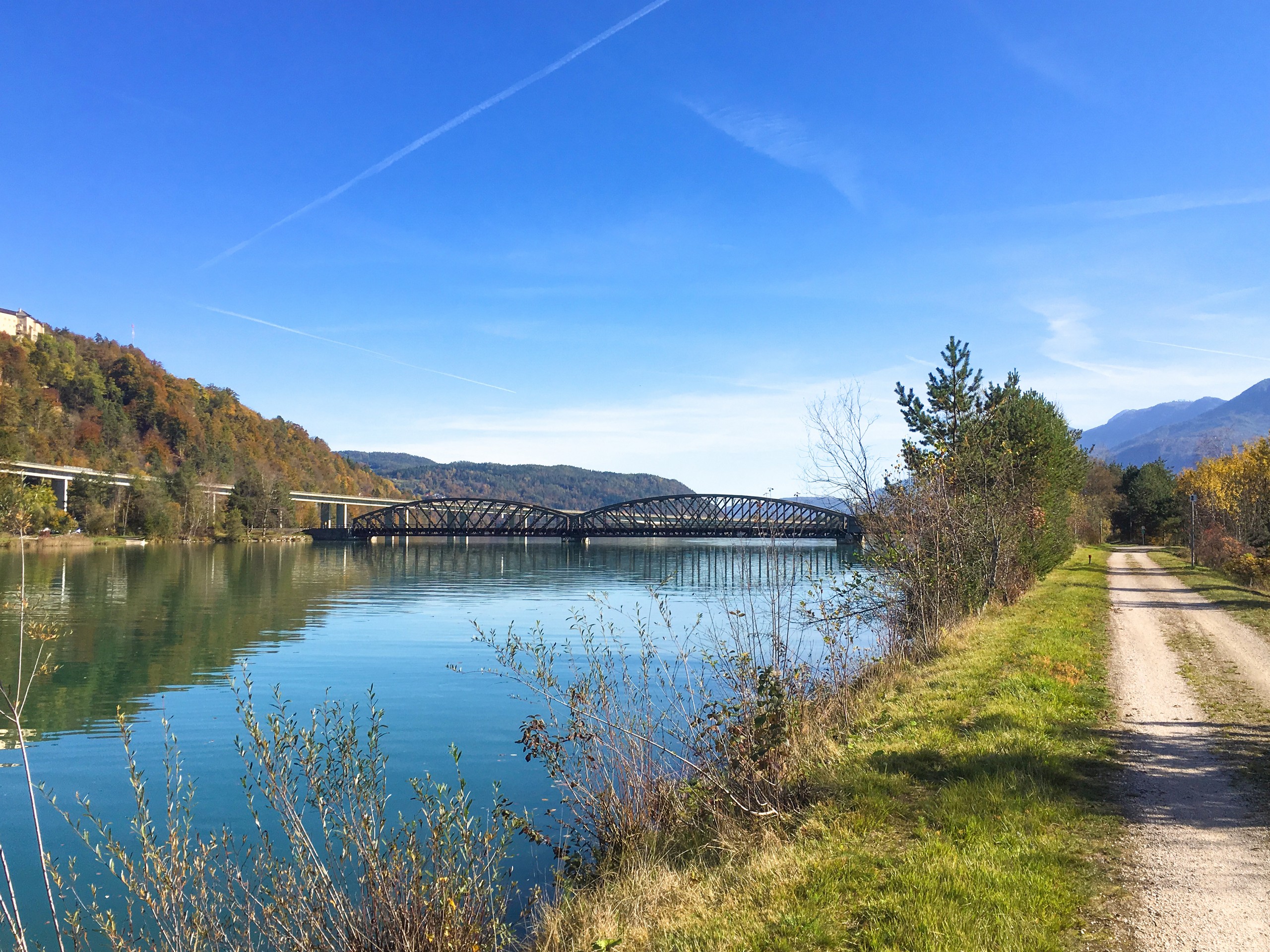 Cycling along the river on Drau path