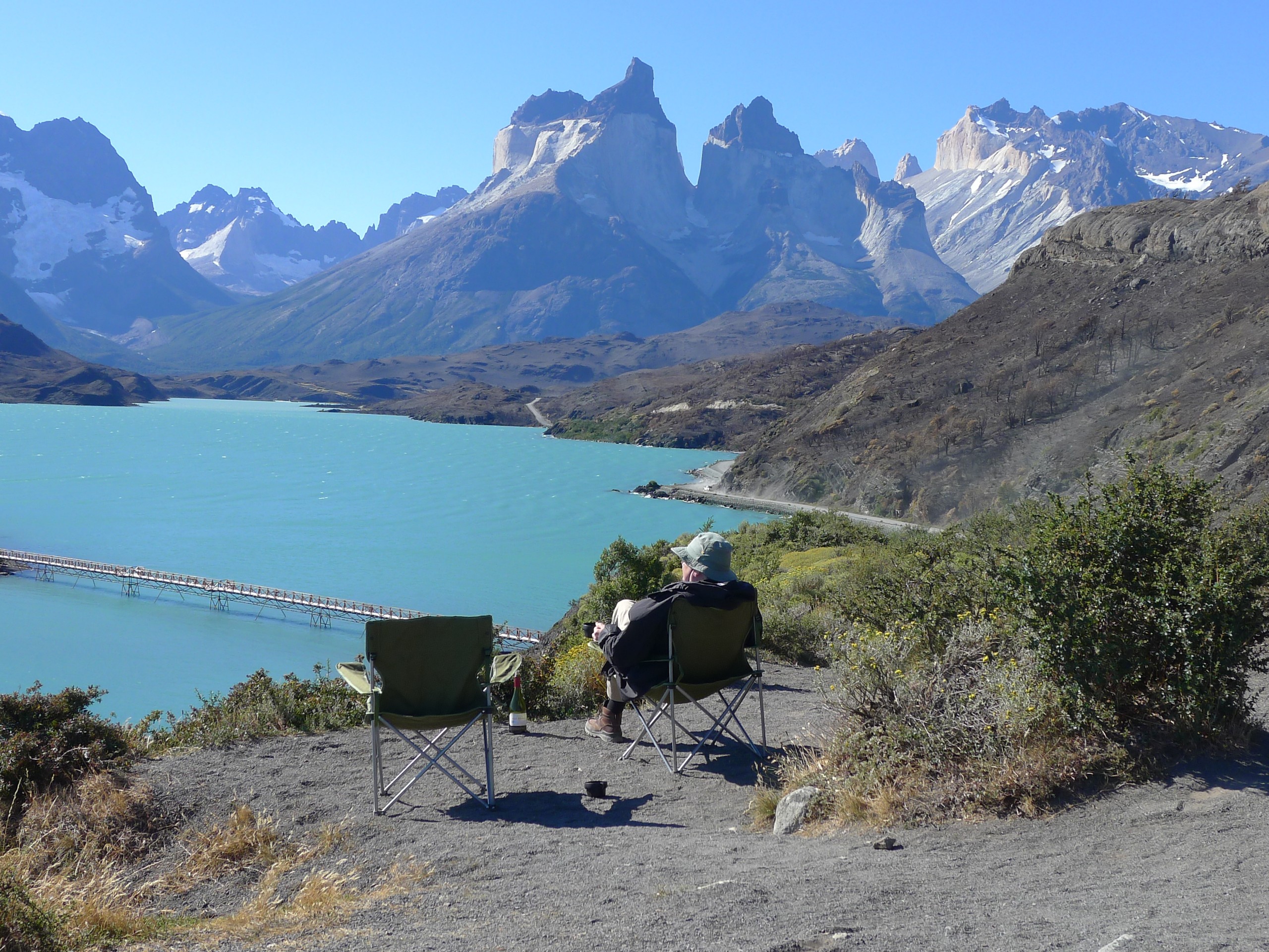 Enjoying a glass of wine with stunning views of Patagonia