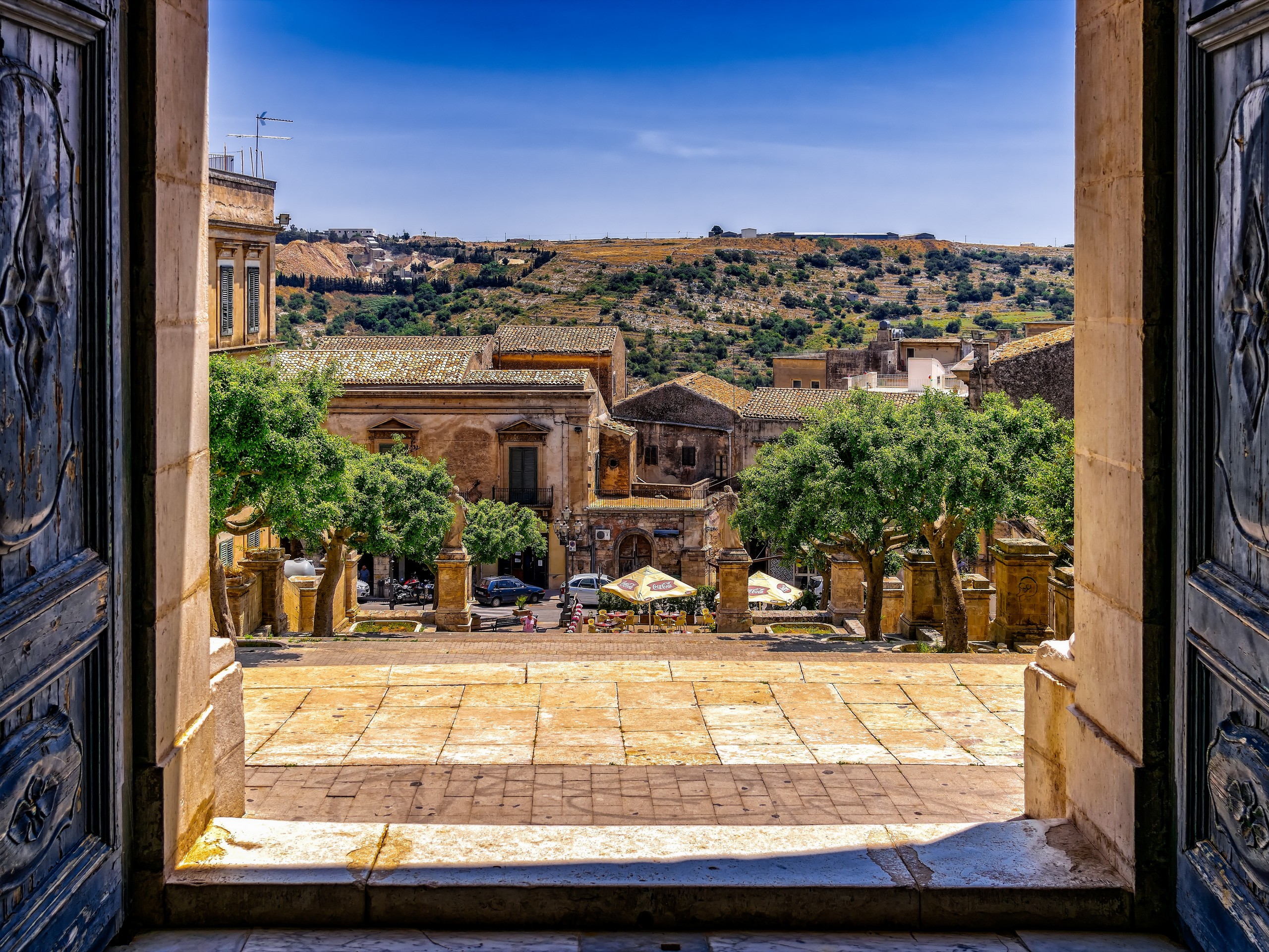 Walking through the beautiful terrace in Sicily, Italy