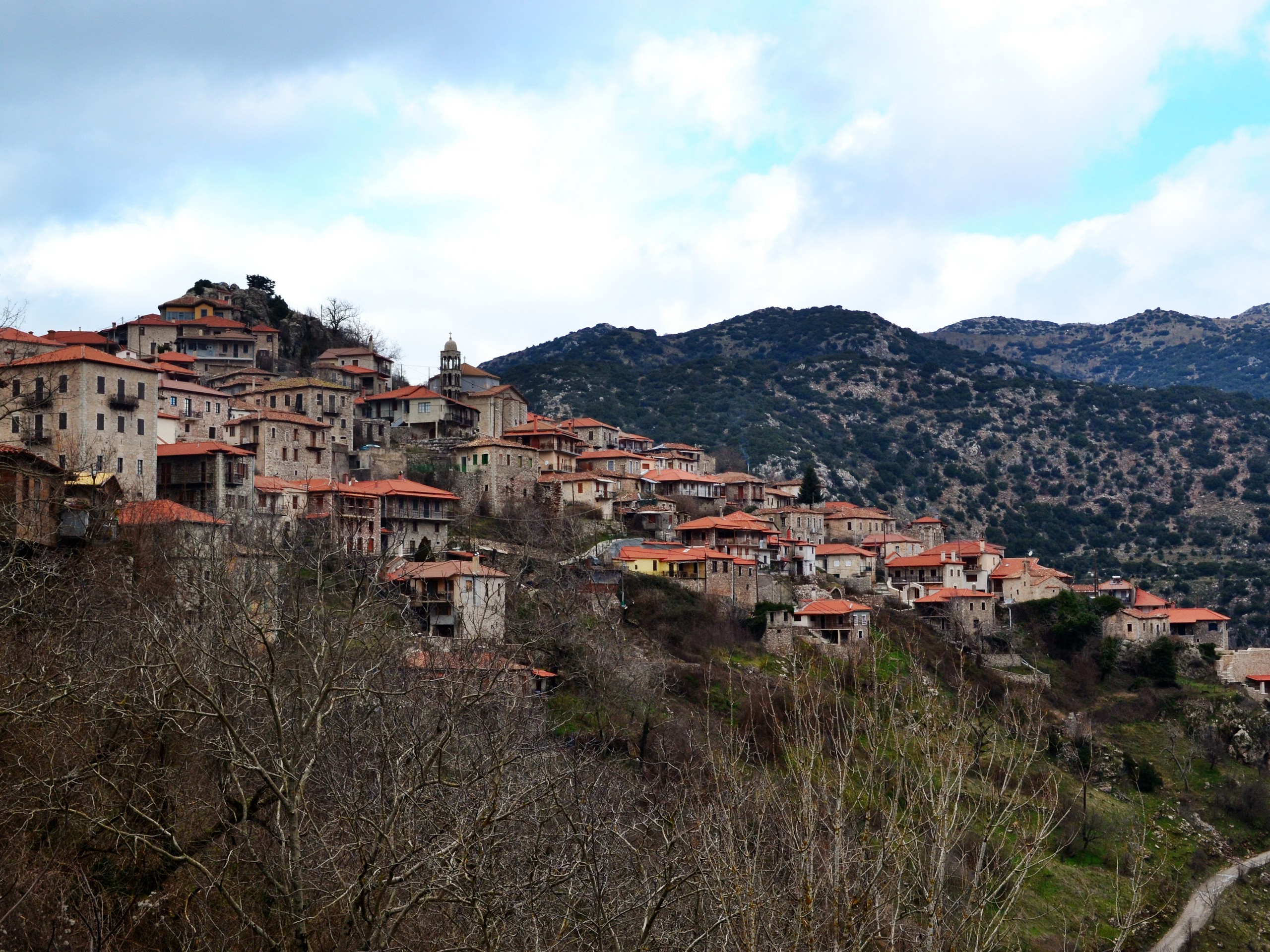 Panoramic views of Greek mountain village