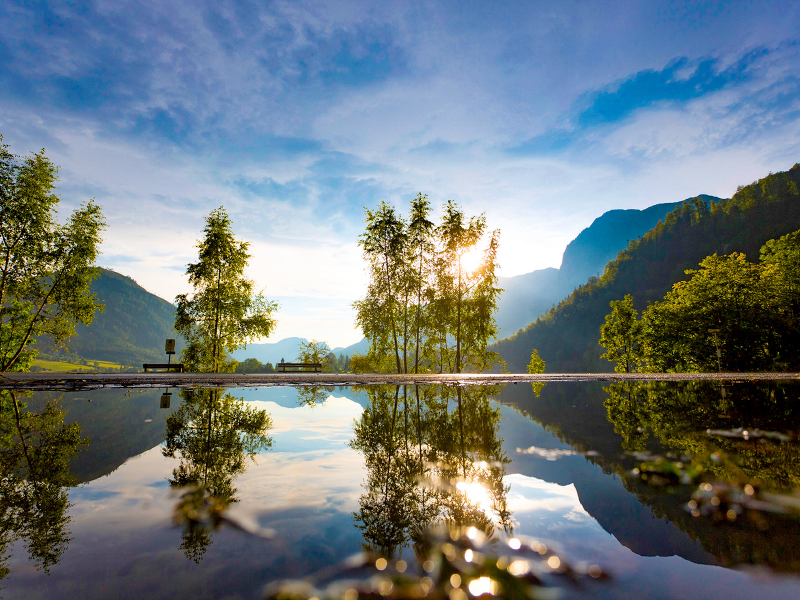 Sunset over the lake in Salzkammergut, Austria