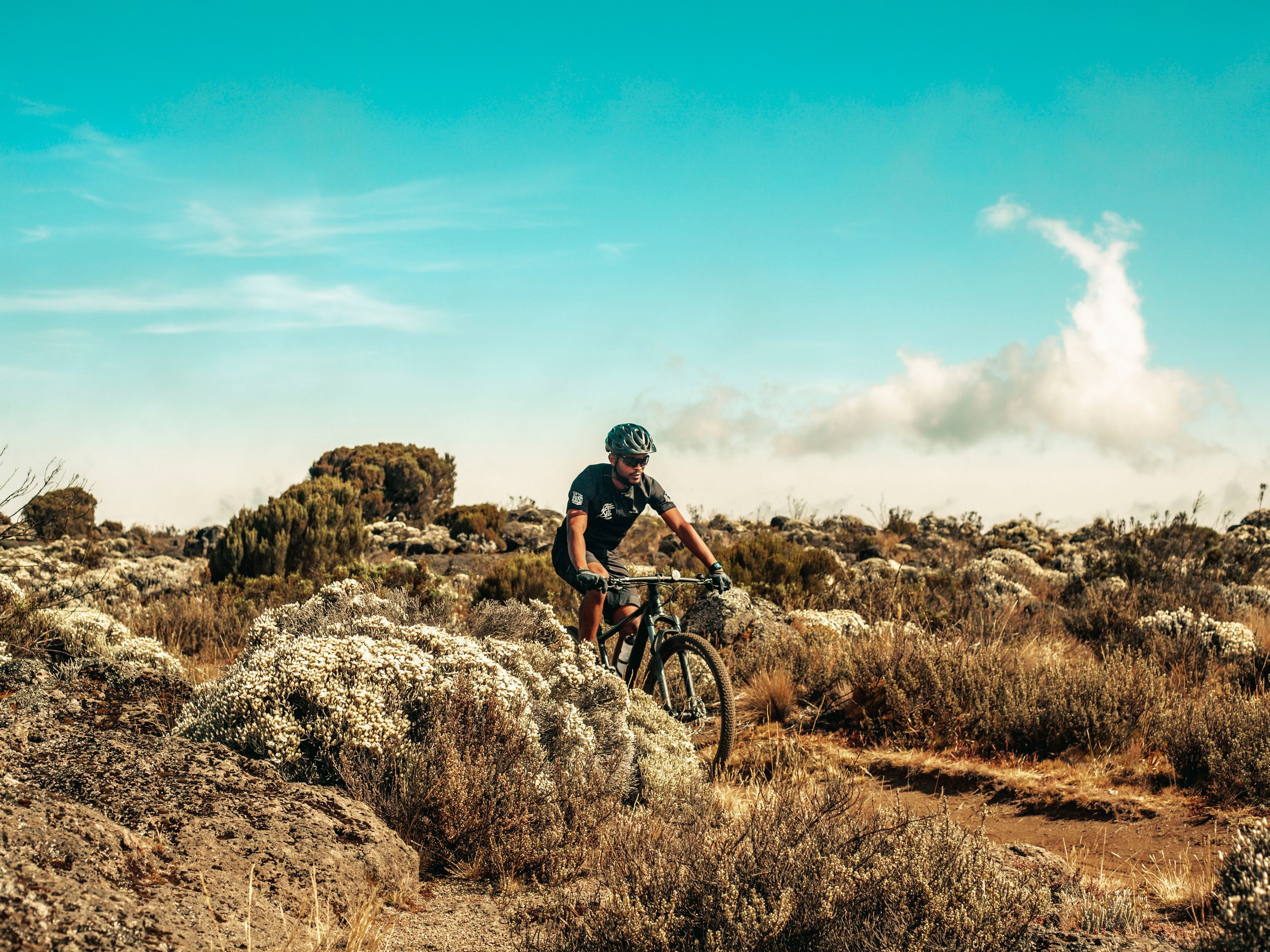 Biker on Marangu route to Mount Kilimanjaro