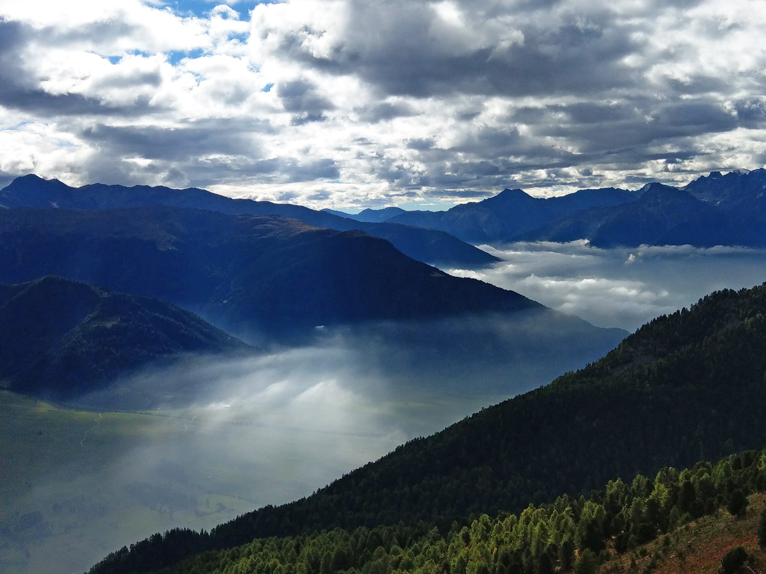 Looking down at the beautiful lake in Austria, South Tyrol region