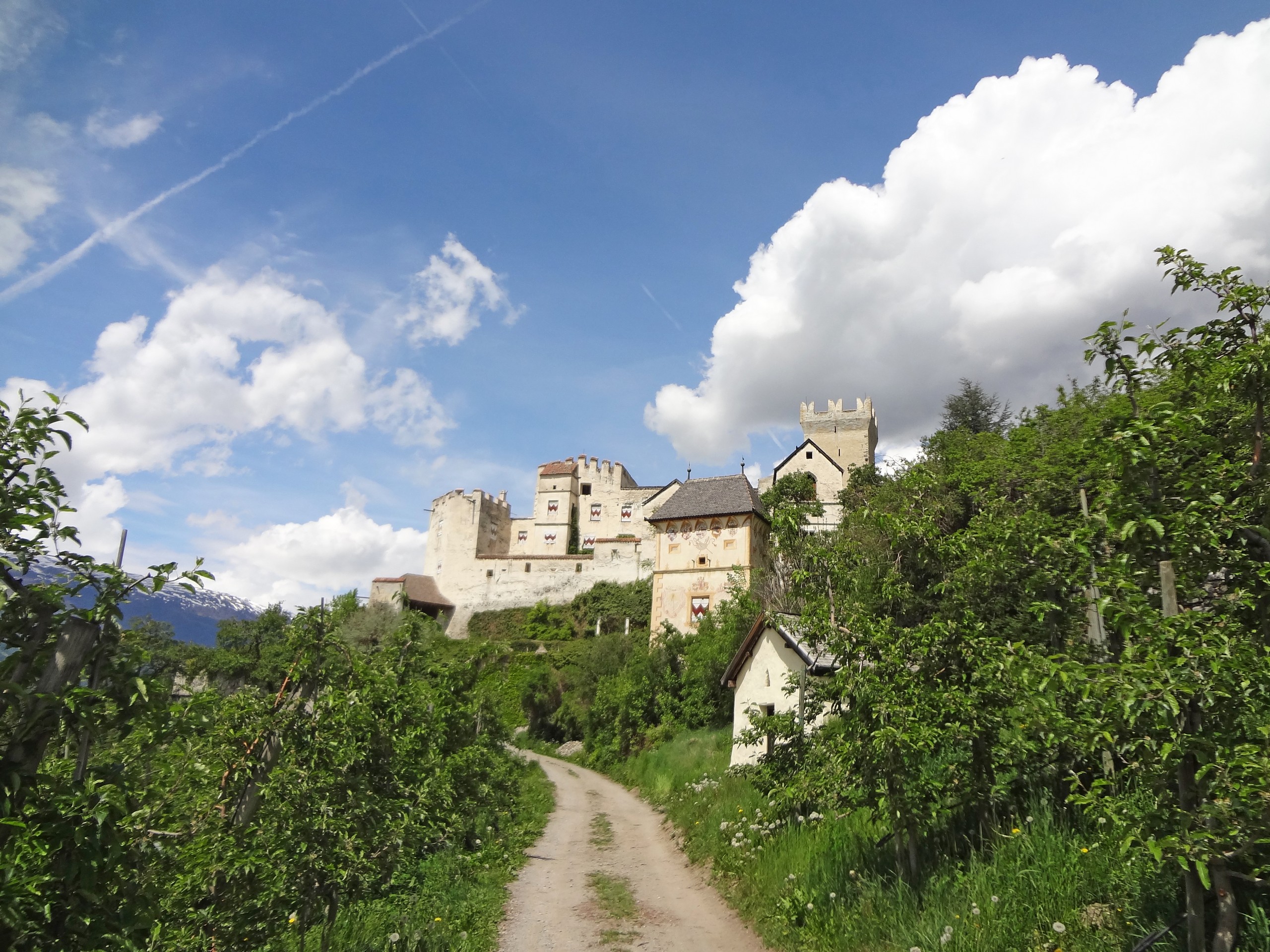 Approaching the towers of the beautiful town in Alps