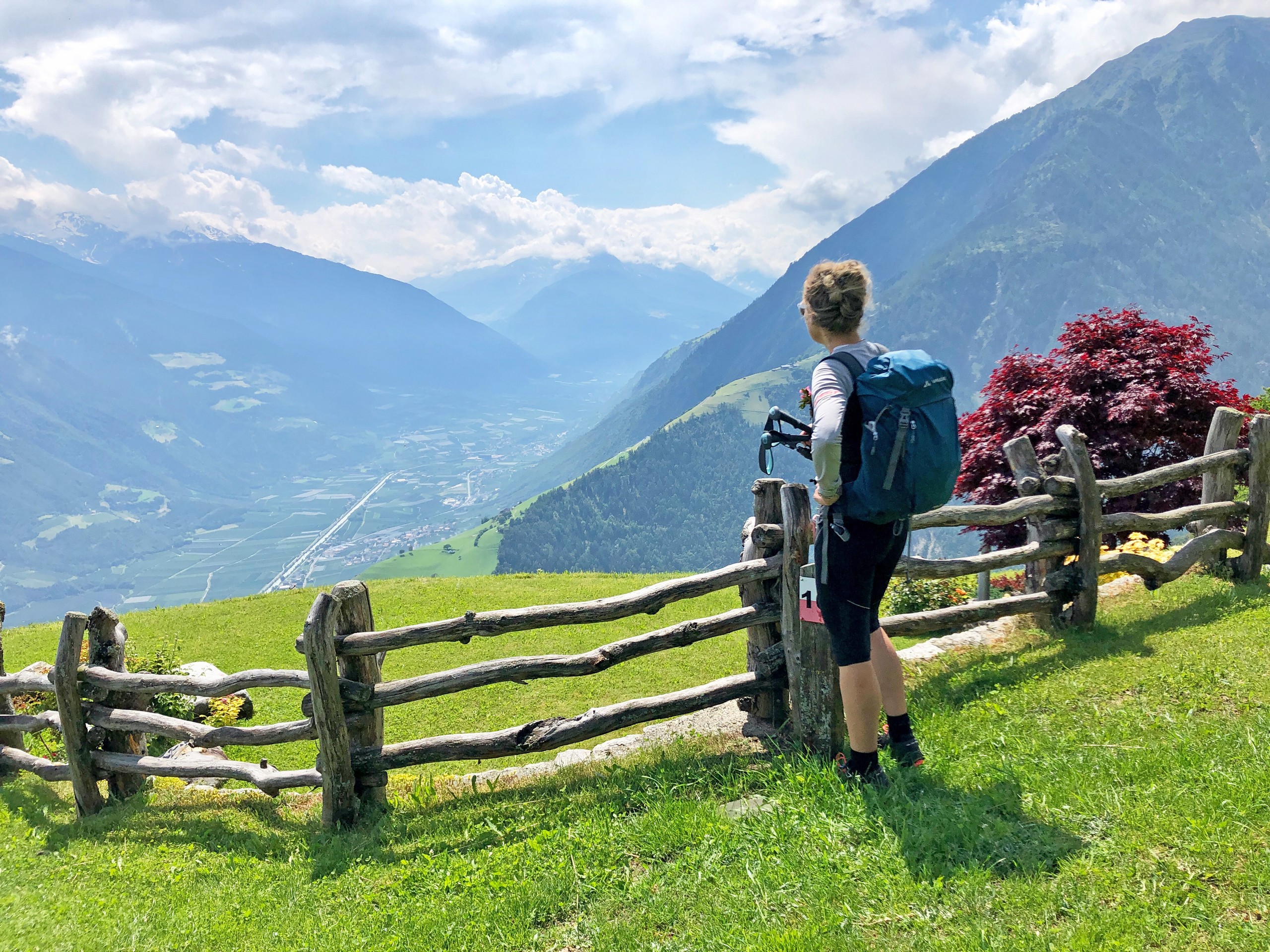 Observing the stunning panorama from an overlook in South Tyrol