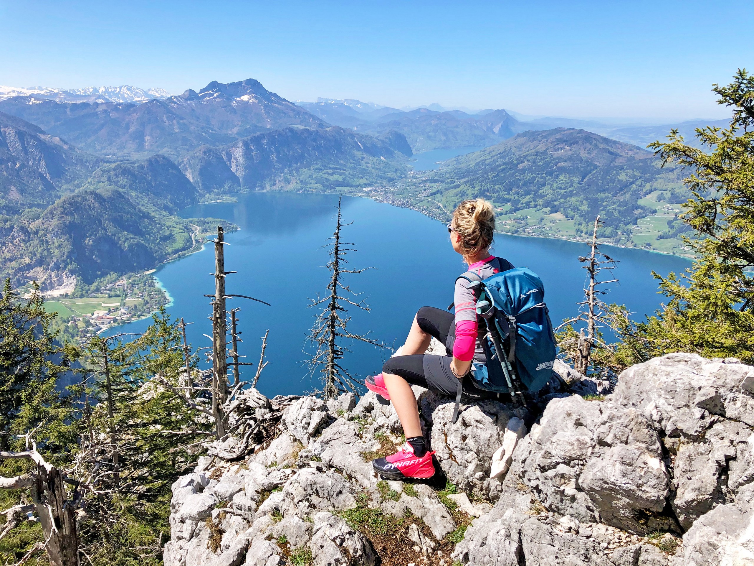 Hiker looking down on one of the lakes in Austria