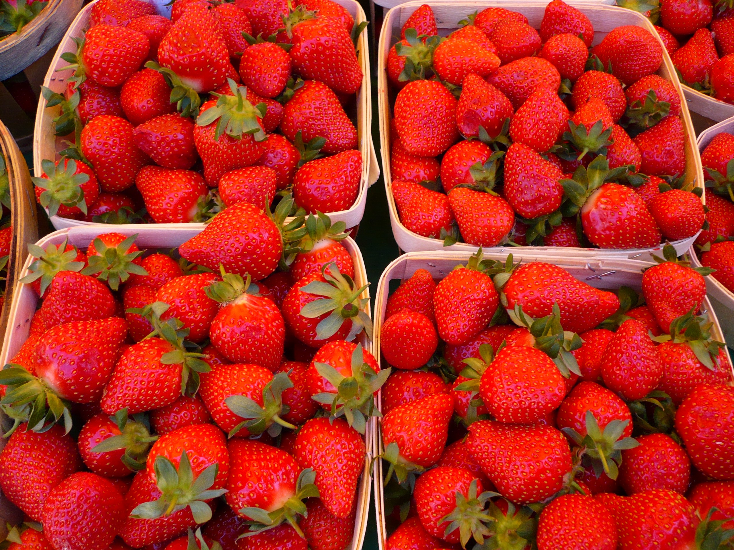 Red strawberries seen in a market in Provence